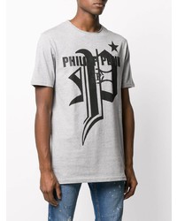 graues bedrucktes T-Shirt mit einem Rundhalsausschnitt von Philipp Plein