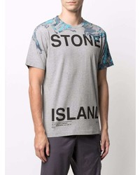 graues bedrucktes T-Shirt mit einem Rundhalsausschnitt von Stone Island