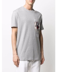 graues bedrucktes T-Shirt mit einem Rundhalsausschnitt von Philipp Plein