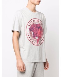 graues bedrucktes T-Shirt mit einem Rundhalsausschnitt von Just Cavalli