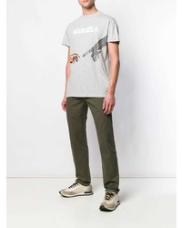 graues bedrucktes T-Shirt mit einem Rundhalsausschnitt von Maison Margiela