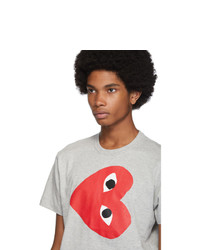 graues bedrucktes T-Shirt mit einem Rundhalsausschnitt von Comme Des Garcons Play