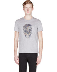 graues bedrucktes T-Shirt mit einem Rundhalsausschnitt von Alexander McQueen