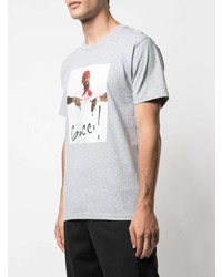 graues bedrucktes T-Shirt mit einem Rundhalsausschnitt von Supreme