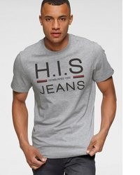 graues bedrucktes T-Shirt mit einem Rundhalsausschnitt von H.I.S