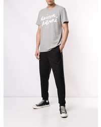 graues bedrucktes T-Shirt mit einem Rundhalsausschnitt von MAISON KITSUNÉ