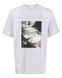 graues bedrucktes T-Shirt mit einem Rundhalsausschnitt von Helmut Lang