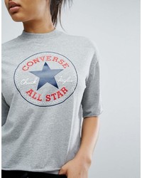 graues bedrucktes T-Shirt mit einem Rundhalsausschnitt von Converse