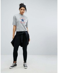 graues bedrucktes T-Shirt mit einem Rundhalsausschnitt von Converse