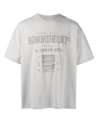 graues bedrucktes T-Shirt mit einem Rundhalsausschnitt von HONOR THE GIFT