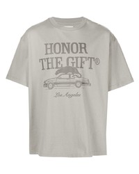 graues bedrucktes T-Shirt mit einem Rundhalsausschnitt von HONOR THE GIFT