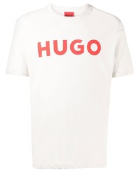 graues bedrucktes T-Shirt mit einem Rundhalsausschnitt von Hugo