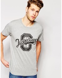 graues bedrucktes T-Shirt mit einem Rundhalsausschnitt von Jack and Jones