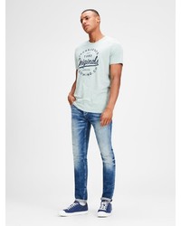 graues bedrucktes T-Shirt mit einem Rundhalsausschnitt von Jack & Jones