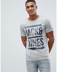 graues bedrucktes T-Shirt mit einem Rundhalsausschnitt von Jack & Jones