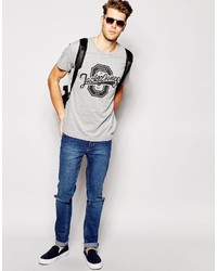 graues bedrucktes T-Shirt mit einem Rundhalsausschnitt von Jack and Jones