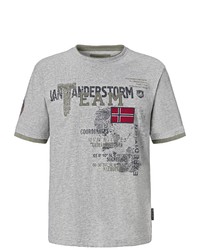 graues bedrucktes T-Shirt mit einem Rundhalsausschnitt von Jan Vanderstorm