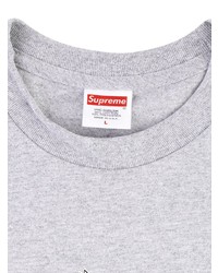 graues bedrucktes T-Shirt mit einem Rundhalsausschnitt von Supreme