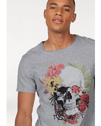 graues bedrucktes T-Shirt mit einem Rundhalsausschnitt