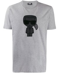 graues bedrucktes T-Shirt mit einem Rundhalsausschnitt von Karl Lagerfeld