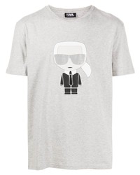 graues bedrucktes T-Shirt mit einem Rundhalsausschnitt von Karl Lagerfeld