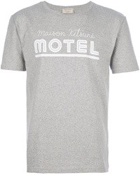 graues bedrucktes T-Shirt mit einem Rundhalsausschnitt von Kitsune