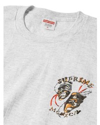 graues bedrucktes T-Shirt mit einem Rundhalsausschnitt von Supreme