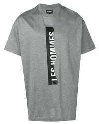 graues bedrucktes T-Shirt mit einem Rundhalsausschnitt von Les Hommes