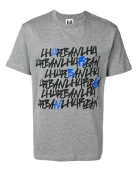 graues bedrucktes T-Shirt mit einem Rundhalsausschnitt von Les Hommes Urban