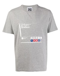 graues bedrucktes T-Shirt mit einem Rundhalsausschnitt von Les Hommes Urban