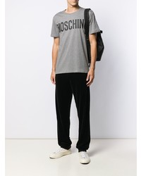 graues bedrucktes T-Shirt mit einem Rundhalsausschnitt von Moschino