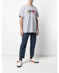 graues bedrucktes T-Shirt mit einem Rundhalsausschnitt von Supreme