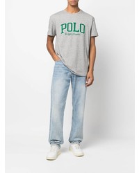 graues bedrucktes T-Shirt mit einem Rundhalsausschnitt von Polo Ralph Lauren