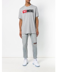 graues bedrucktes T-Shirt mit einem Rundhalsausschnitt von Diesel