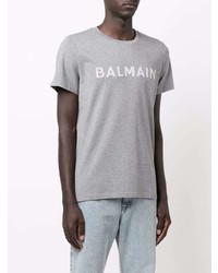 graues bedrucktes T-Shirt mit einem Rundhalsausschnitt von Balmain