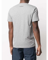 graues bedrucktes T-Shirt mit einem Rundhalsausschnitt von Stone Island