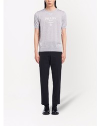 graues bedrucktes T-Shirt mit einem Rundhalsausschnitt von Prada