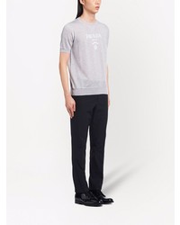 graues bedrucktes T-Shirt mit einem Rundhalsausschnitt von Prada