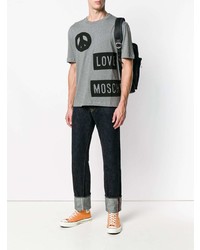 graues bedrucktes T-Shirt mit einem Rundhalsausschnitt von Love Moschino