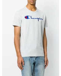 graues bedrucktes T-Shirt mit einem Rundhalsausschnitt von Champion