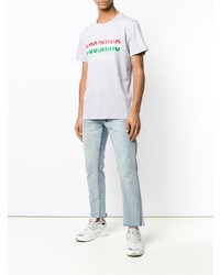 graues bedrucktes T-Shirt mit einem Rundhalsausschnitt von Moschino