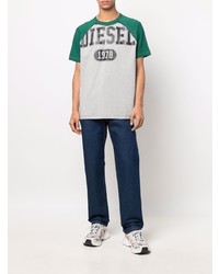 graues bedrucktes T-Shirt mit einem Rundhalsausschnitt von Diesel