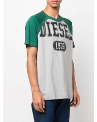 graues bedrucktes T-Shirt mit einem Rundhalsausschnitt von Diesel