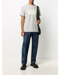 graues bedrucktes T-Shirt mit einem Rundhalsausschnitt von Ader Error
