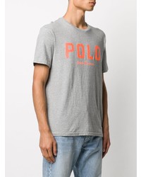 graues bedrucktes T-Shirt mit einem Rundhalsausschnitt von Polo Ralph Lauren