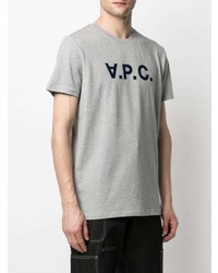 graues bedrucktes T-Shirt mit einem Rundhalsausschnitt von A.P.C.