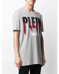 graues bedrucktes T-Shirt mit einem Rundhalsausschnitt von Philipp Plein