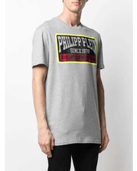 graues bedrucktes T-Shirt mit einem Rundhalsausschnitt von Philipp Plein