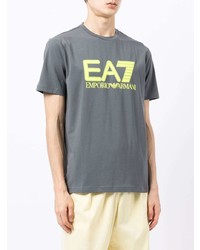 graues bedrucktes T-Shirt mit einem Rundhalsausschnitt von Ea7 Emporio Armani