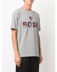 graues bedrucktes T-Shirt mit einem Rundhalsausschnitt von BOSS